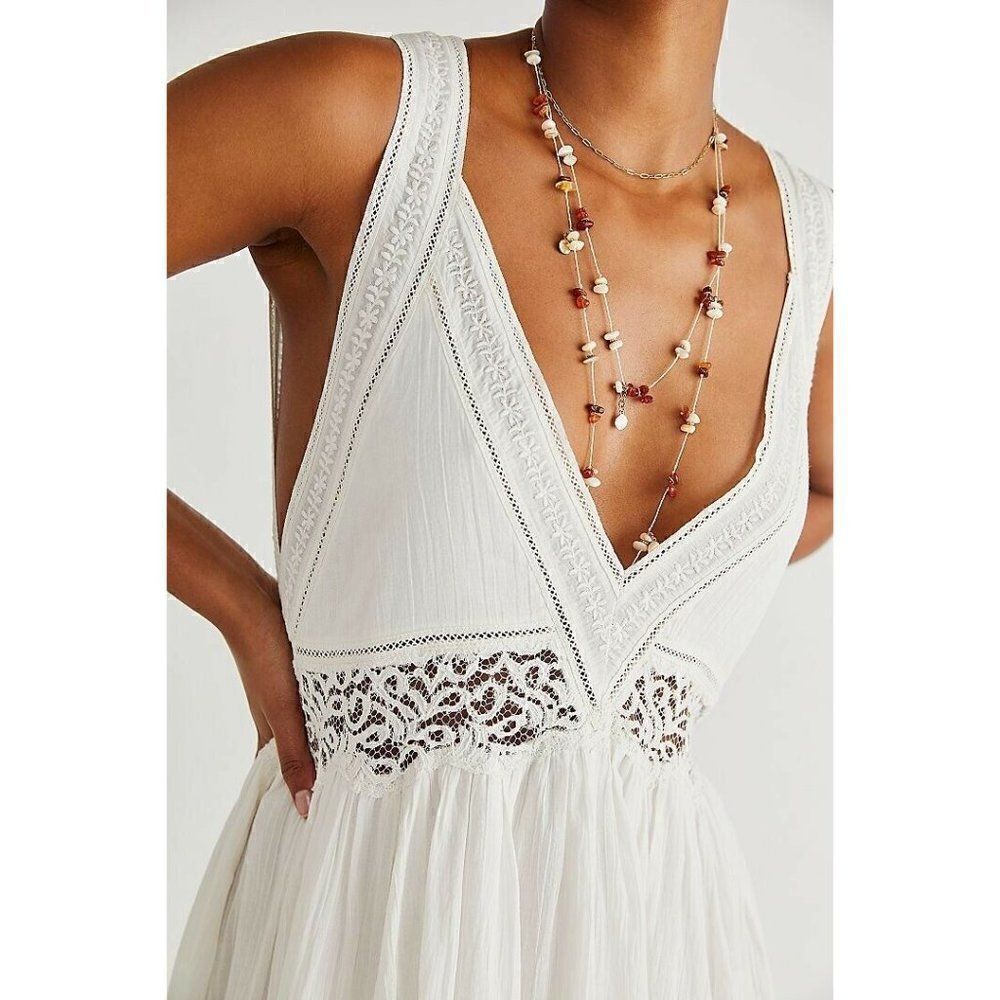 NEW FREE PEOPLE CARLA LACE MAXI DRESS EMBROIDERED TIERED MAXI IVORY - Picture 5 of 7